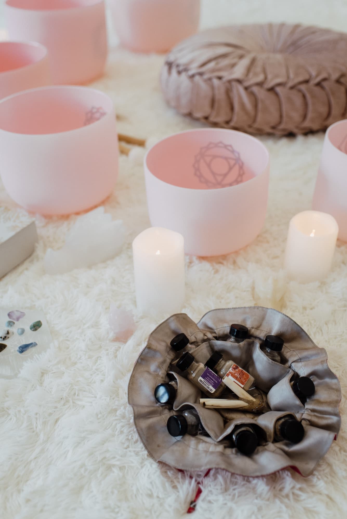 Sound bowls, candles and oils